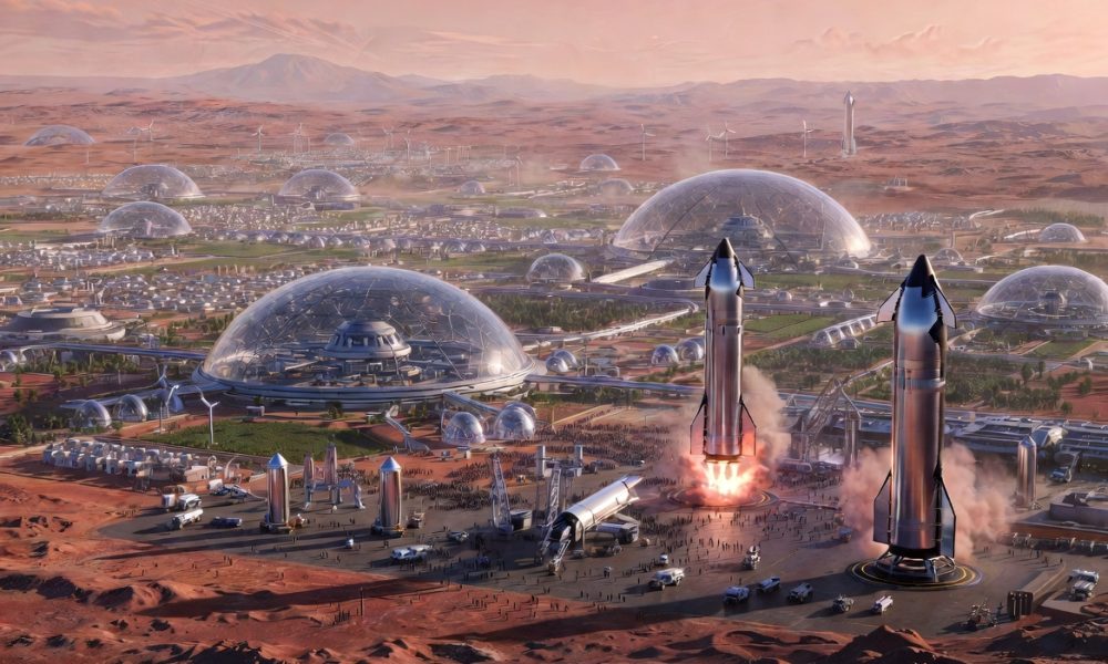 Rendering of a colonized Mars by way of SpaceX