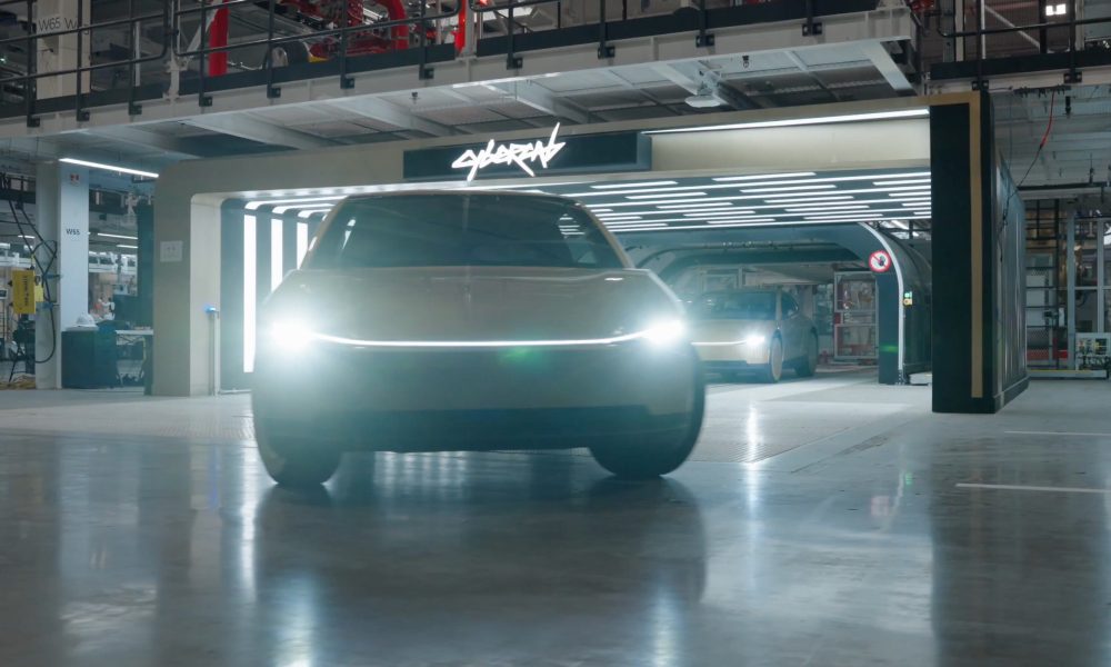 Tesla Cybercab production units rolling off the factory line in Gigafactory Texas (Credit: Tesla)