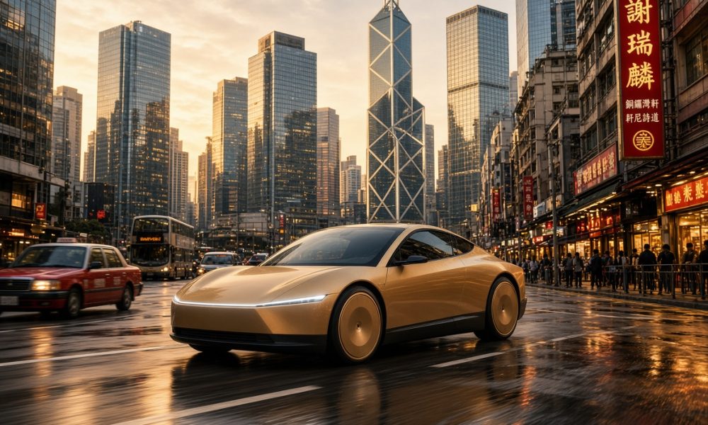 Concept image of Tesla Cybercab in the streets of Hong Kong via Grok